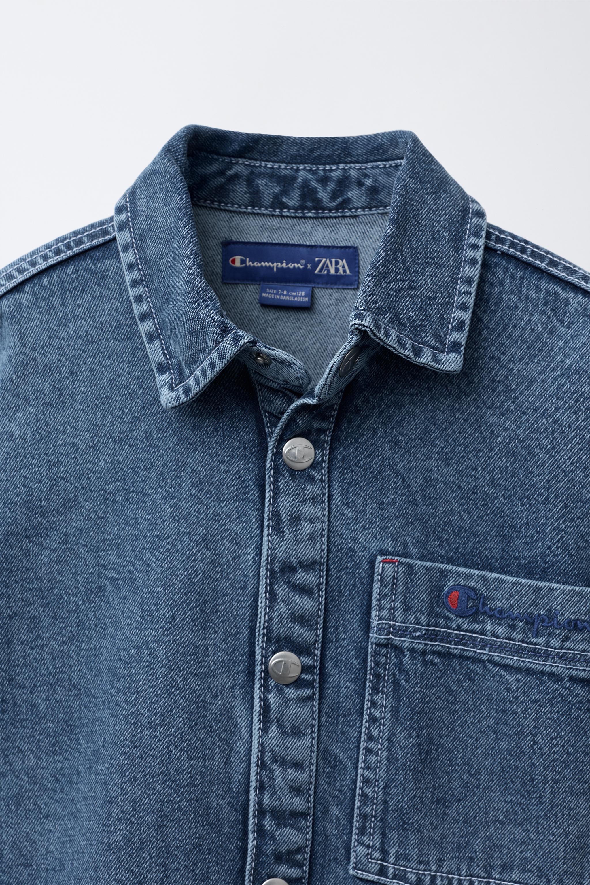 CHAMPION ® X ZARA EMBROIDERED TEXT DENIM OVERSHIRT